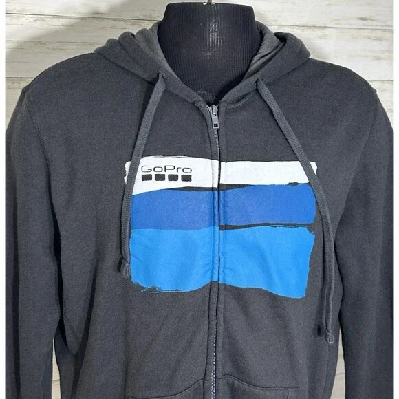GoPro Zip Hoodie Full Zip Sweatshirt Men's Size LARGE Logo Camera Gray Jacket - Picture 2 of 14
